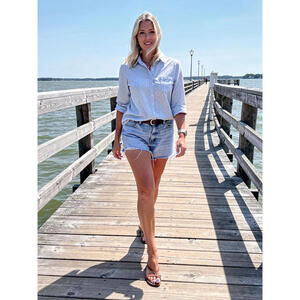 Coral Bay Light Blue Polka Dot Button-Up Shirt